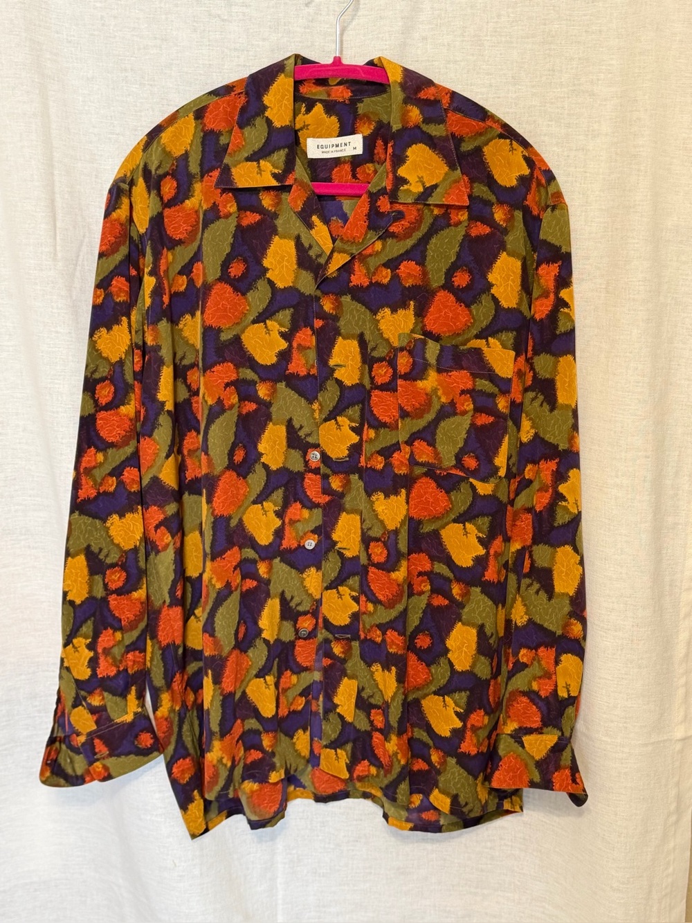 Equipment Silk Button-Up Shirt in Olive, Mustard & Orange